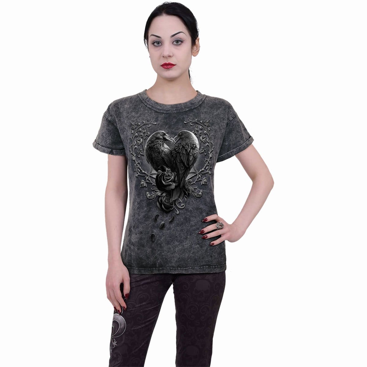 RAVEN HEART - Acid Wash Turnup Sleeve -  - Tops - Short Sleeve