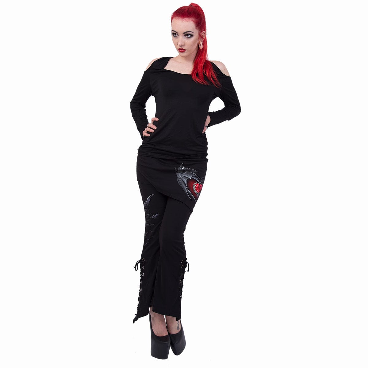 BAT'S HEART 2in1 Boot-Cut Leggings - Gothic Vampire Skirt Leggings - Alternative Fashion