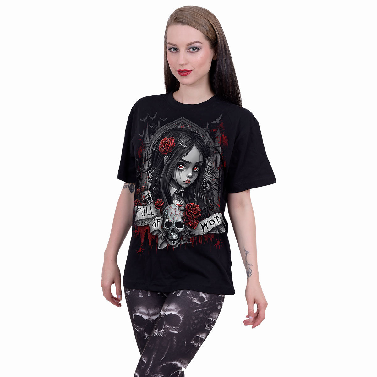 FULL OF WOE - Front Print T-Shirt Black - - T-Shirts
