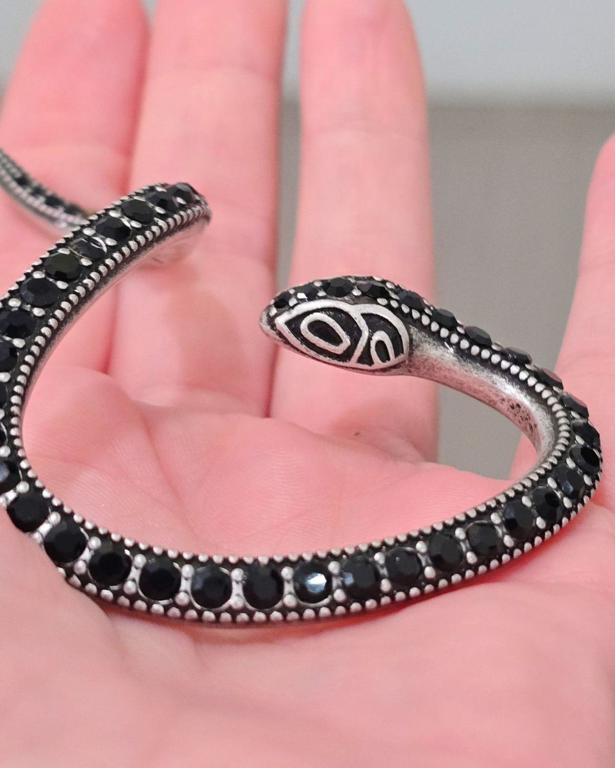 Killstar Temptation Snake Black Crystal Darkened Silver Cuff Wrap Earring Left