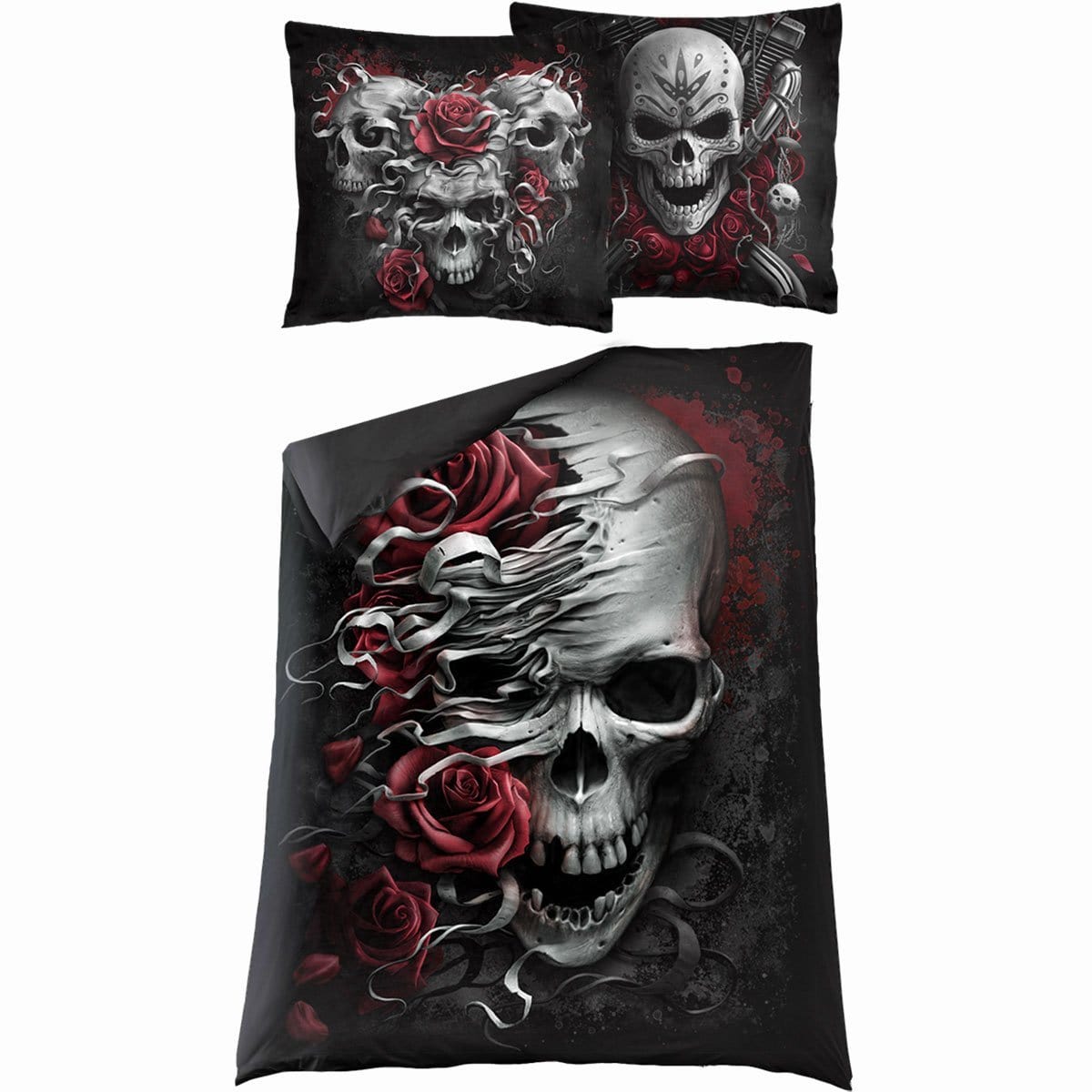 SKULLS N' ROSES - Single Duvet Cover + UK And EU Pillow case -  - Bedding & Linen
