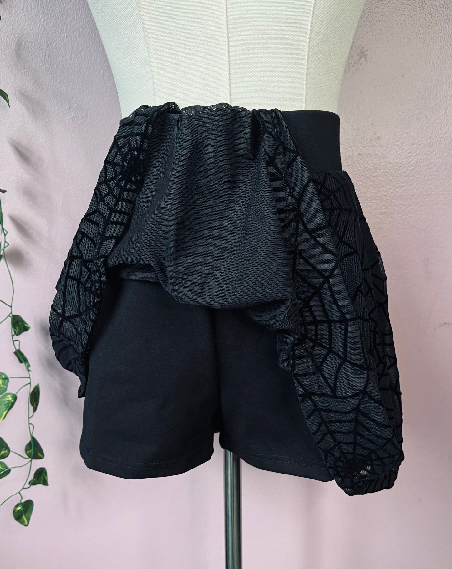 The Morbid Mini Skort - WEBS - Sheer Spider Web Skirt with Built In Shorts - PRE-ORDER - -