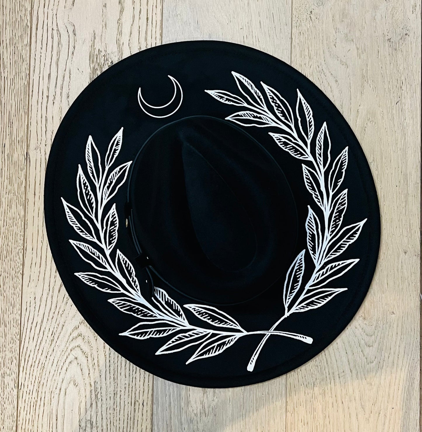 Vegan Felt Hat - XL Brim - Large Fern & Moon Crown - -