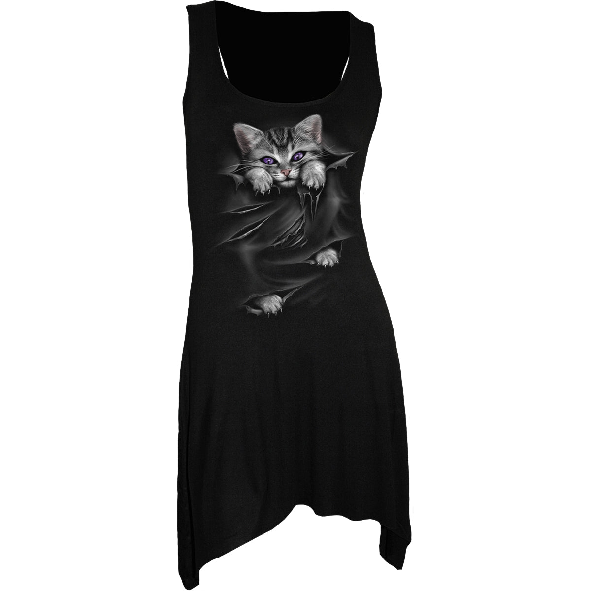 cat mini dress Gothic Cat Camisole Dress Black Bright Eyes