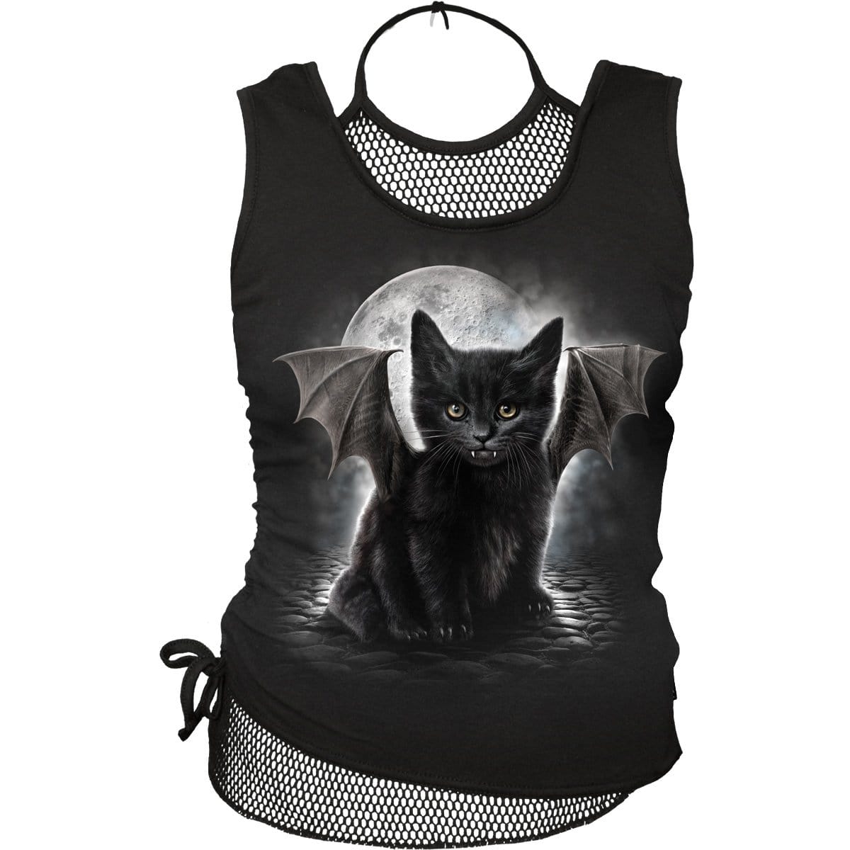 BAT CAT - 2in1 Neck Tie Mesh Top Black -  - Tops - Sleeveless