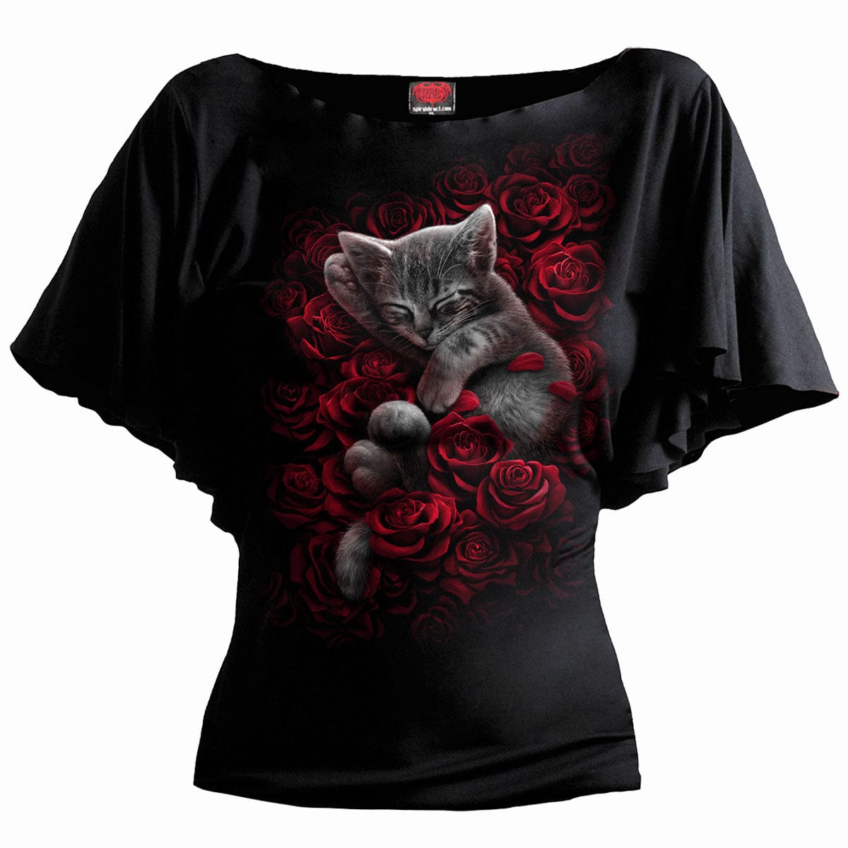 BED OF ROSES - Boat Neck Bat Sleeve Top Black -  - Tops - Short Sleeve
