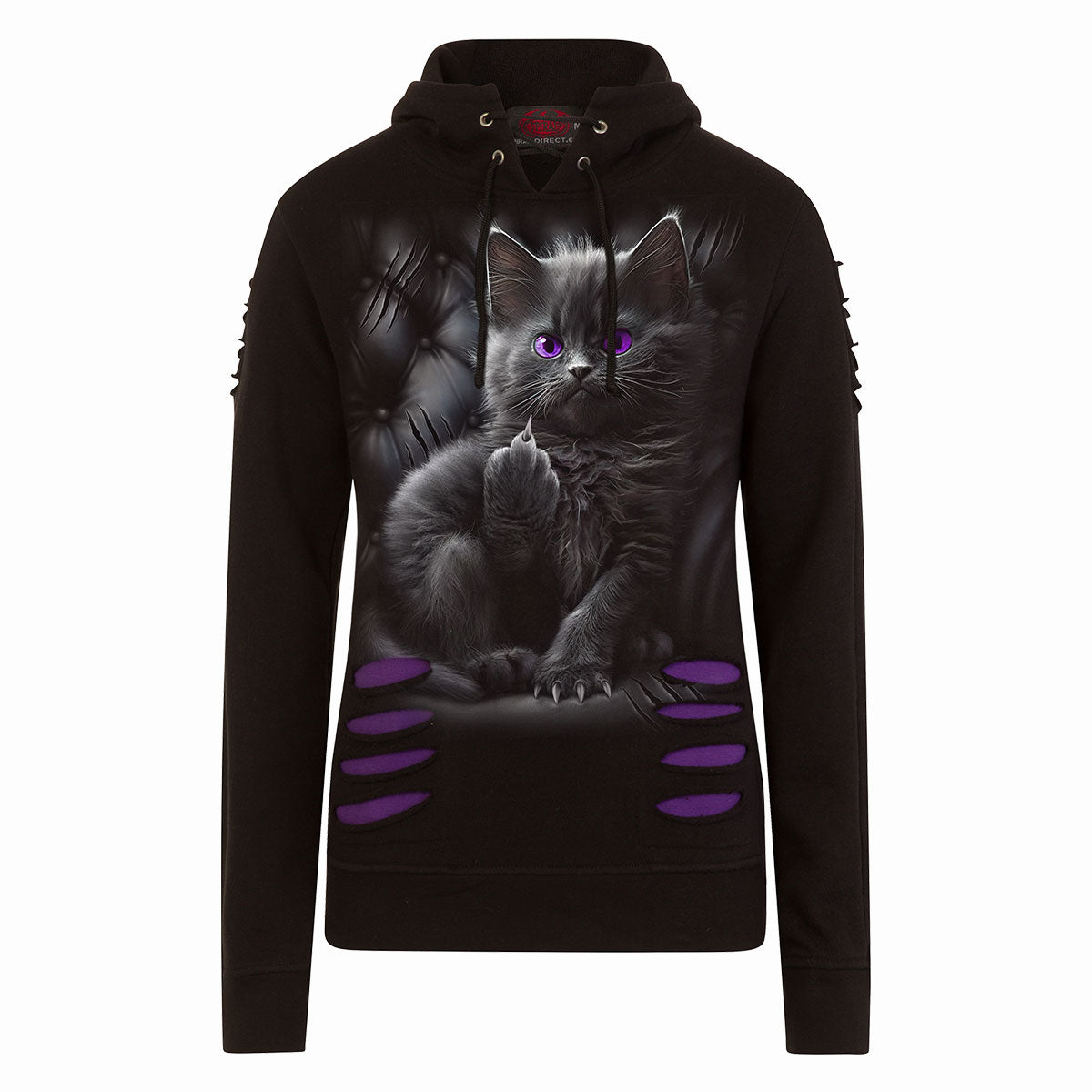CATTITUDE - Large Hood Ripped Hoody Purple-Black -  - Hoodies
