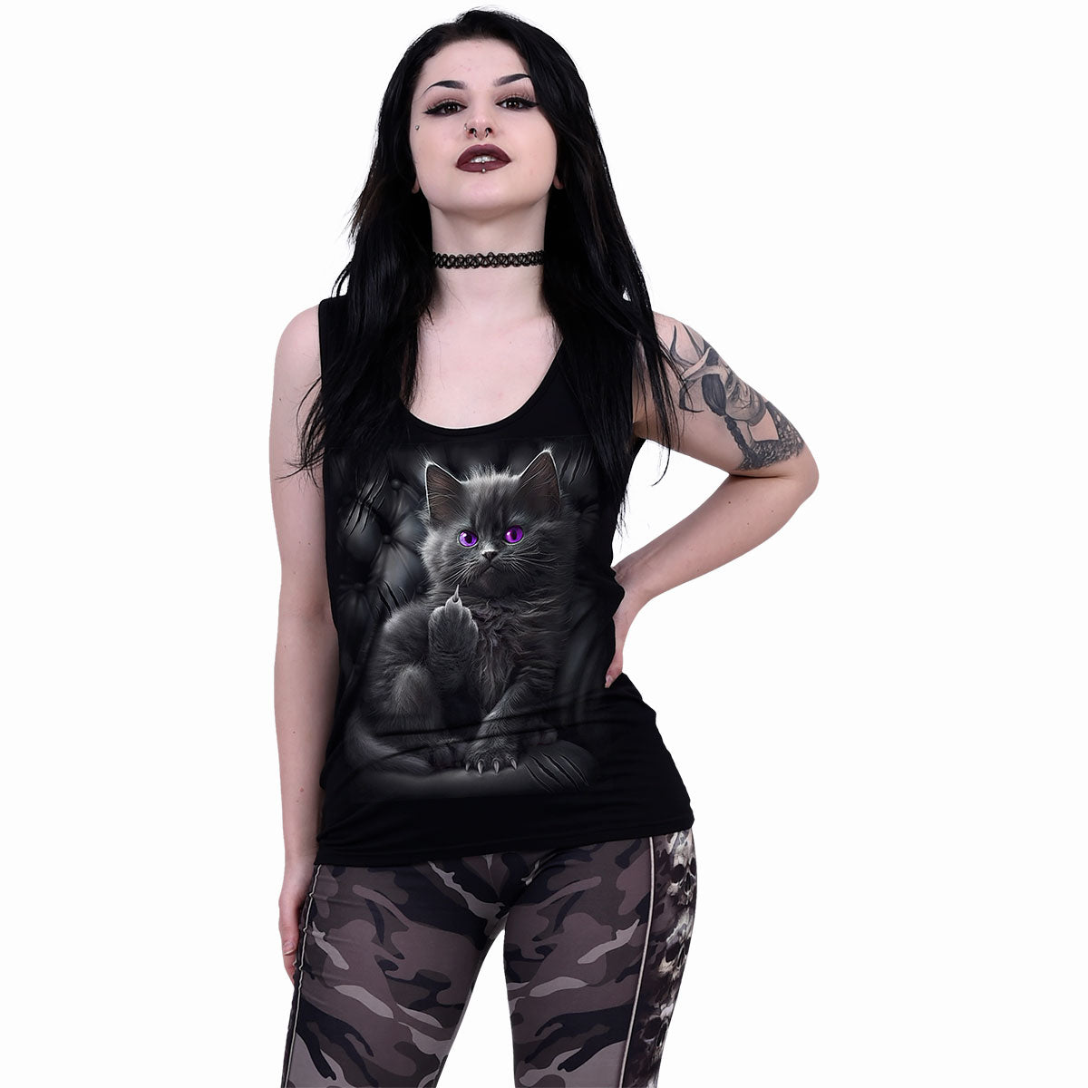 CATTITUDE - Razor Back Top Black -  - Tops - Sleeveless