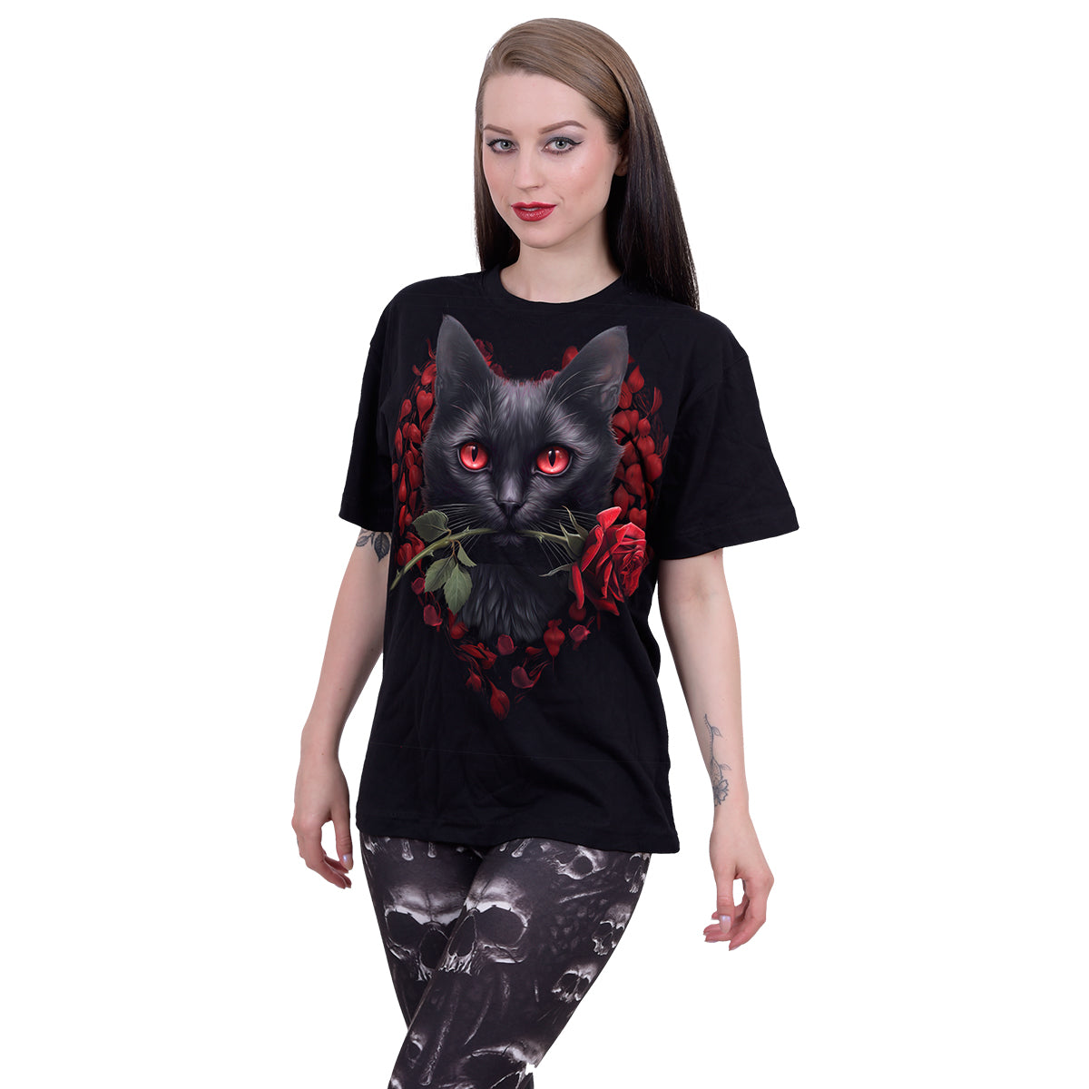 CAT'S LOVE - Front Print T-Shirt Black -  - T-Shirts