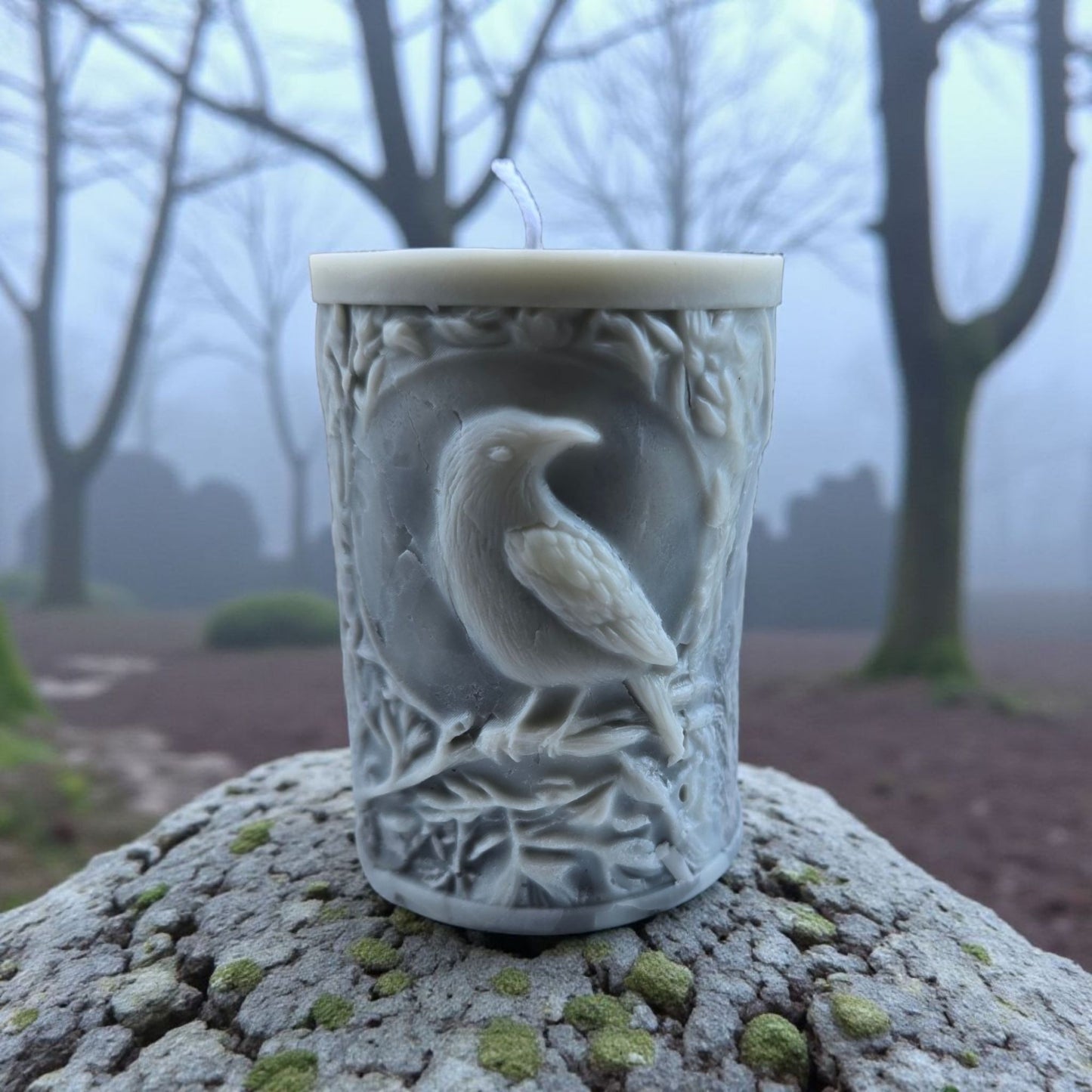 Handmade ✦ Raven Pillar Candle ✦ Cinnamon Coconut Cream Pie Soy Wax Gothic Decor