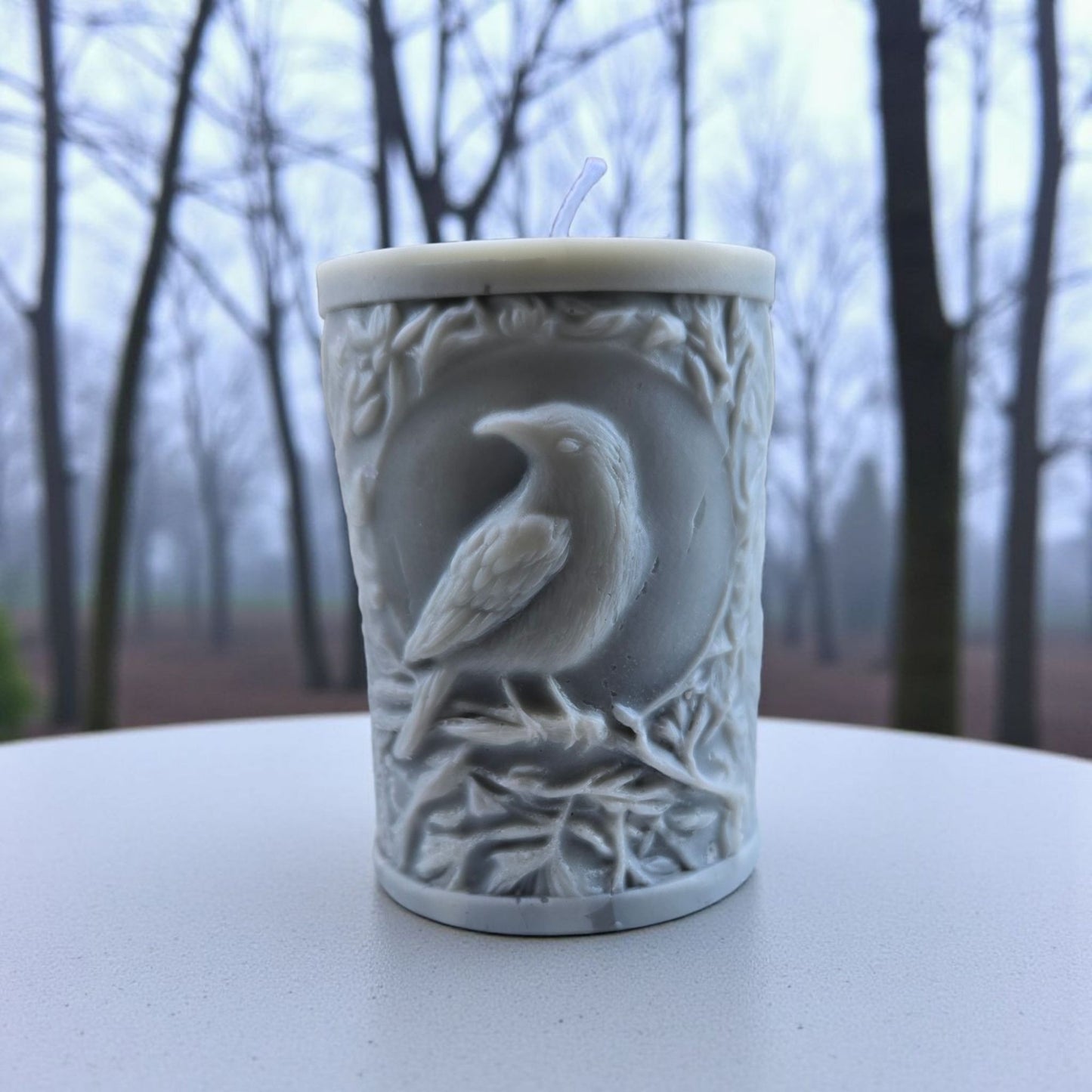 Handmade ✦ Raven Pillar Candle ✦ Cinnamon Coconut Cream Pie Soy Wax Gothic Decor