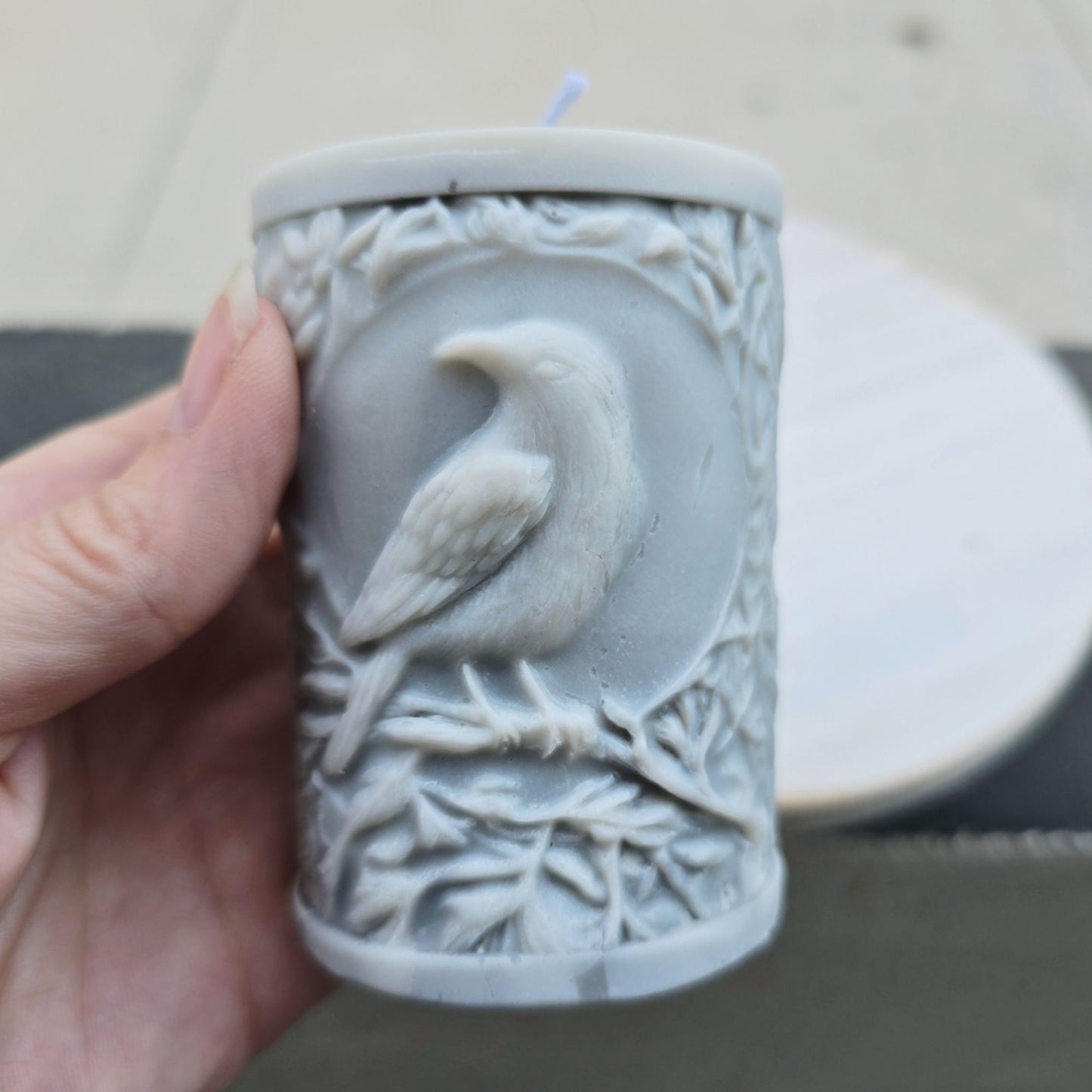 Handmade ✦ Raven Pillar Candle ✦ Cinnamon Coconut Cream Pie Soy Wax Gothic Decor
