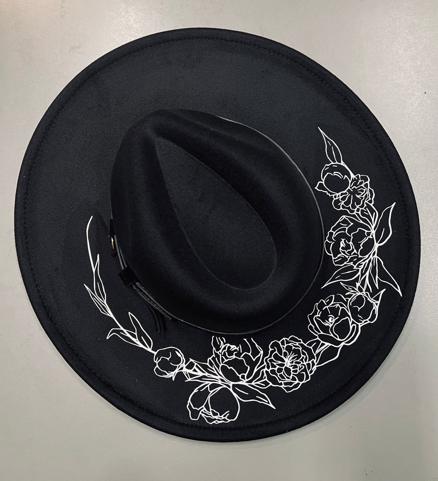 Vegan Felt Hat - XL Brim - Peonies - -