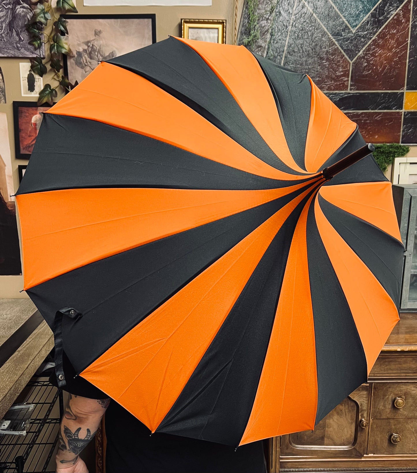 Orange/Black Umbrella - Plain - -