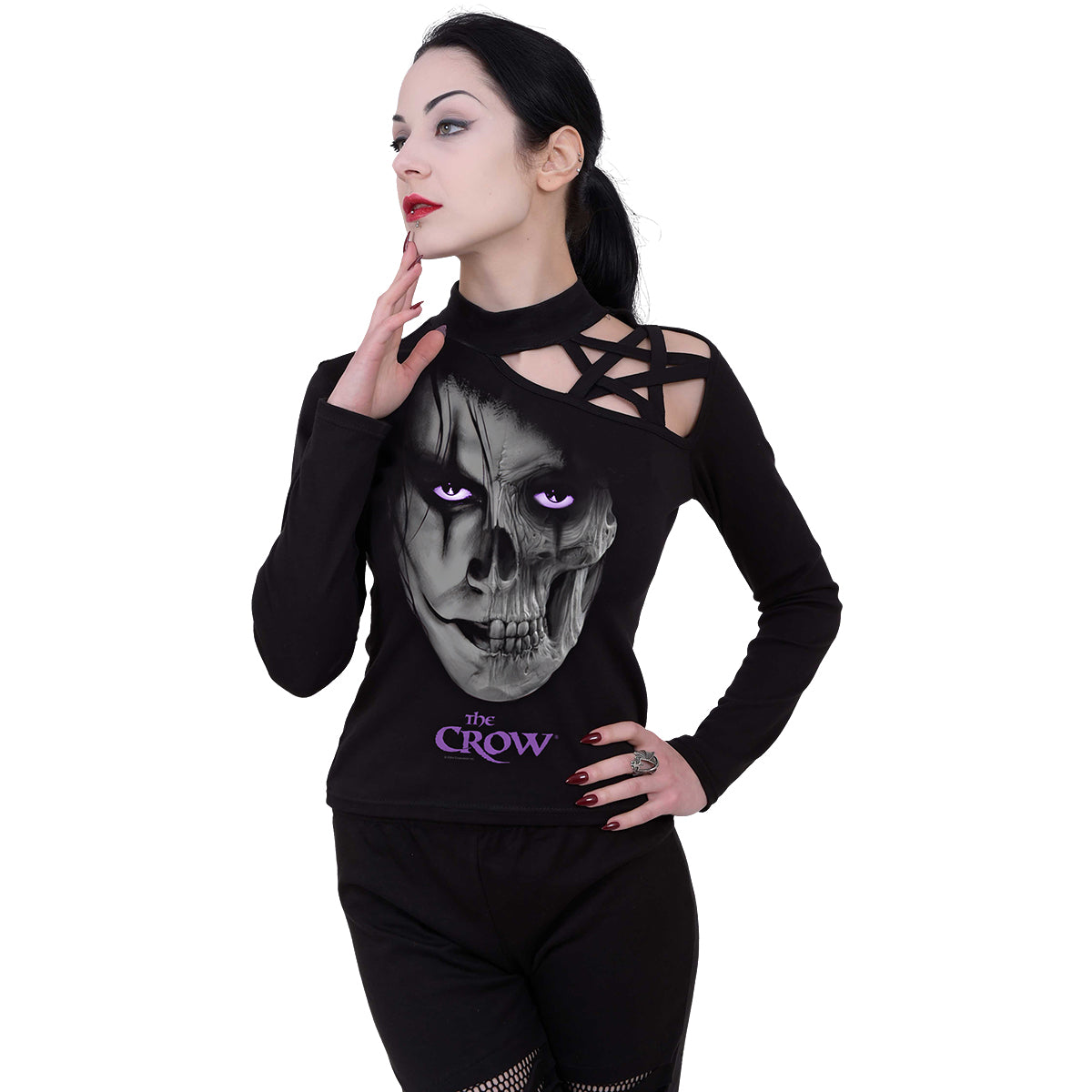 THE CROW - SKULL FACE - Pentagram Shoulder Longsleeve Top -  - Tops - Long Sleeve