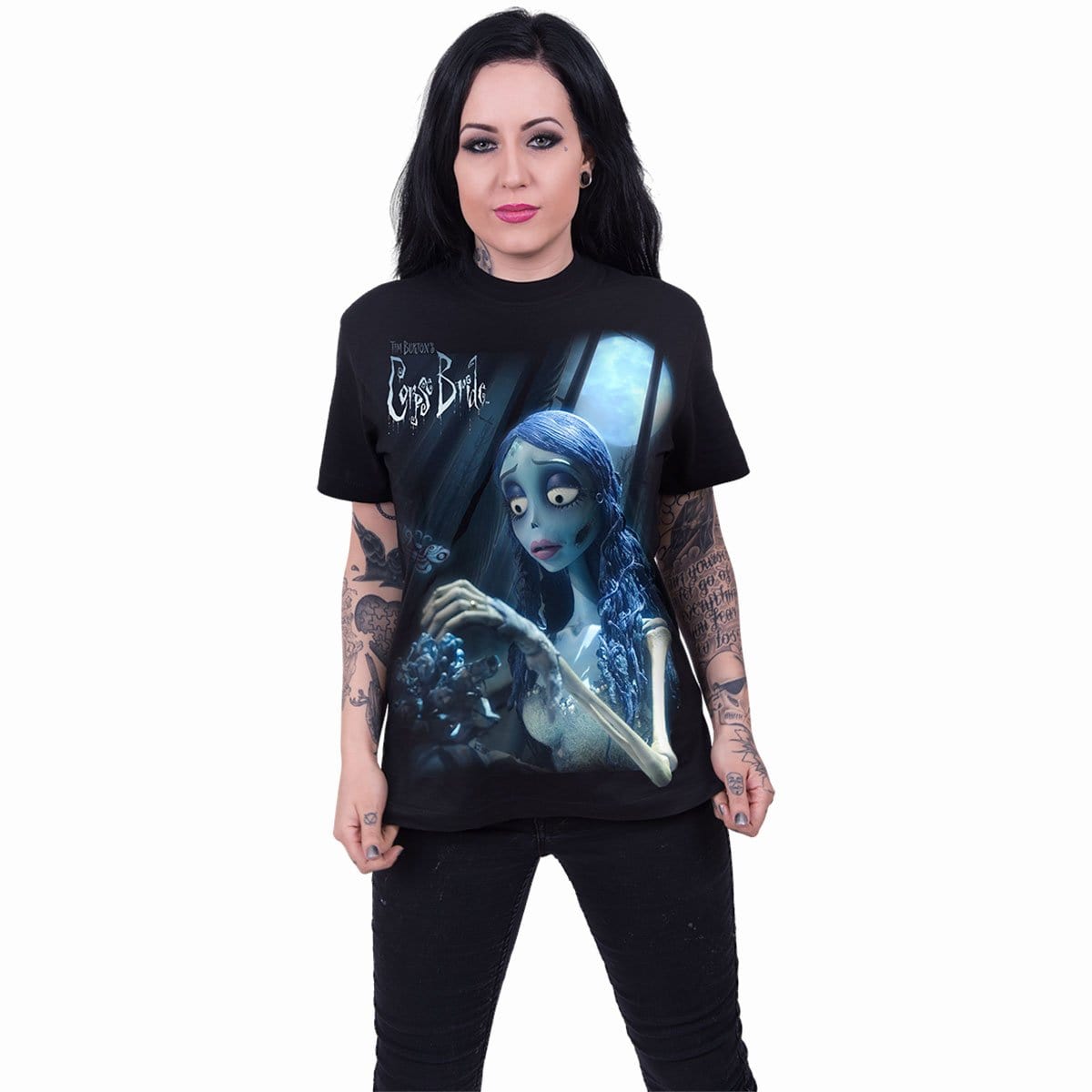 CORPSE BRIDE - GLOW IN THE DARK - Front Print T-Shirt Black - - T-Shirts