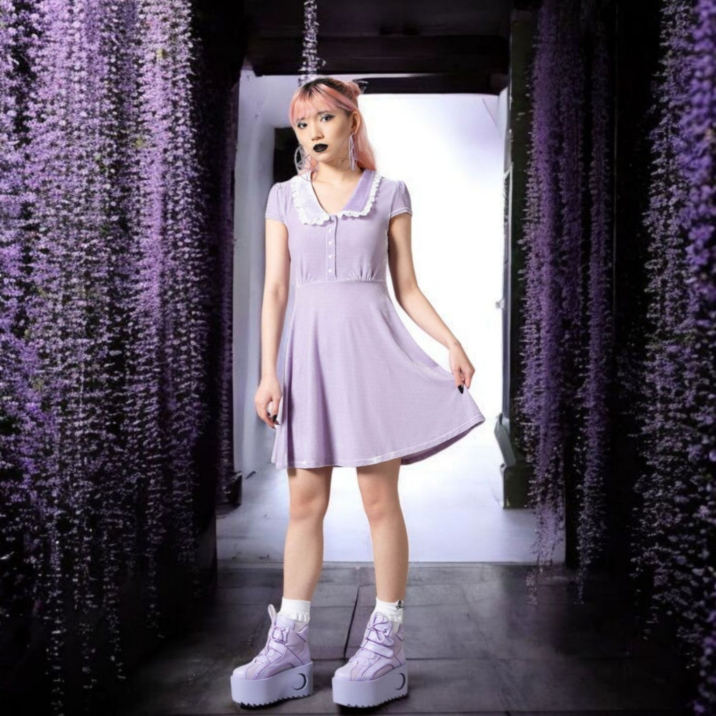EVERY MOURNING COLLAR DRESS PASTEL LILAC Size: S -  - Dresses