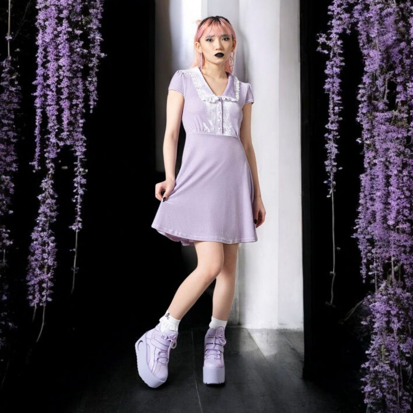 EVERY MOURNING COLLAR DRESS PASTEL LILAC Size: S -  - Dresses