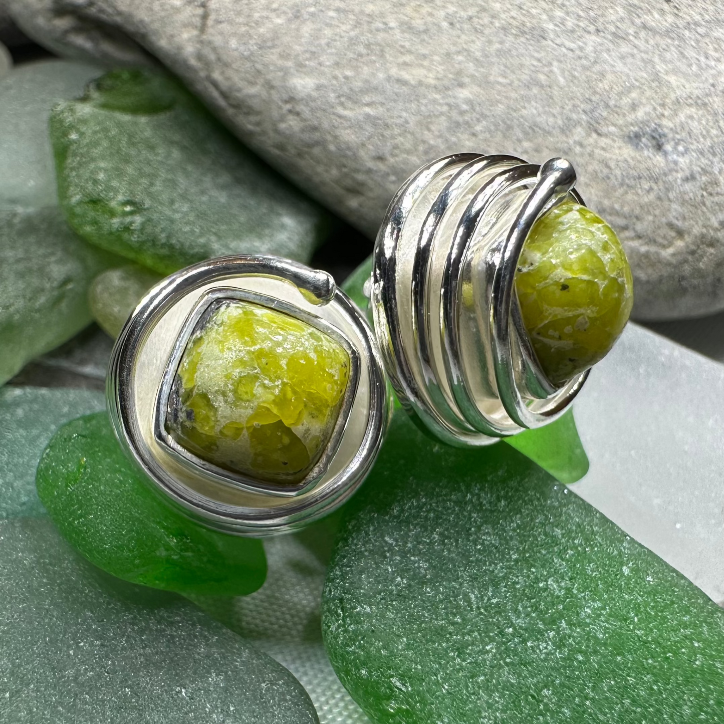 Connemara Marble Celtic Spiral Post Earrings - - Post Earrings