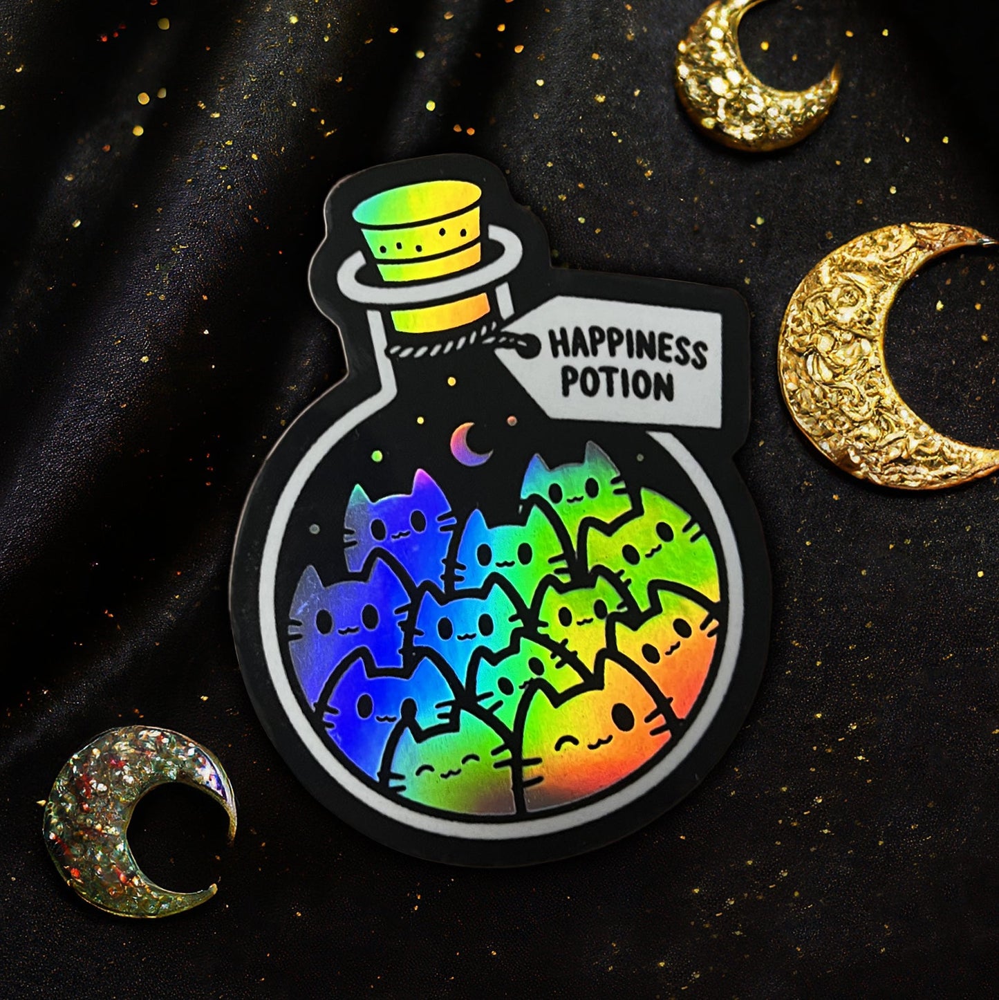 Happiness Potion Kitty Cat Holo Sticker - -