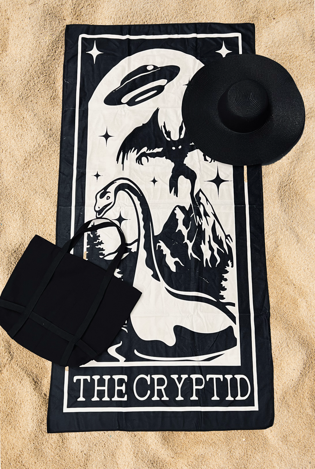 Cryptid Tarot Beach Towel - Mystical Creature Towel - Occult Beach Accessory