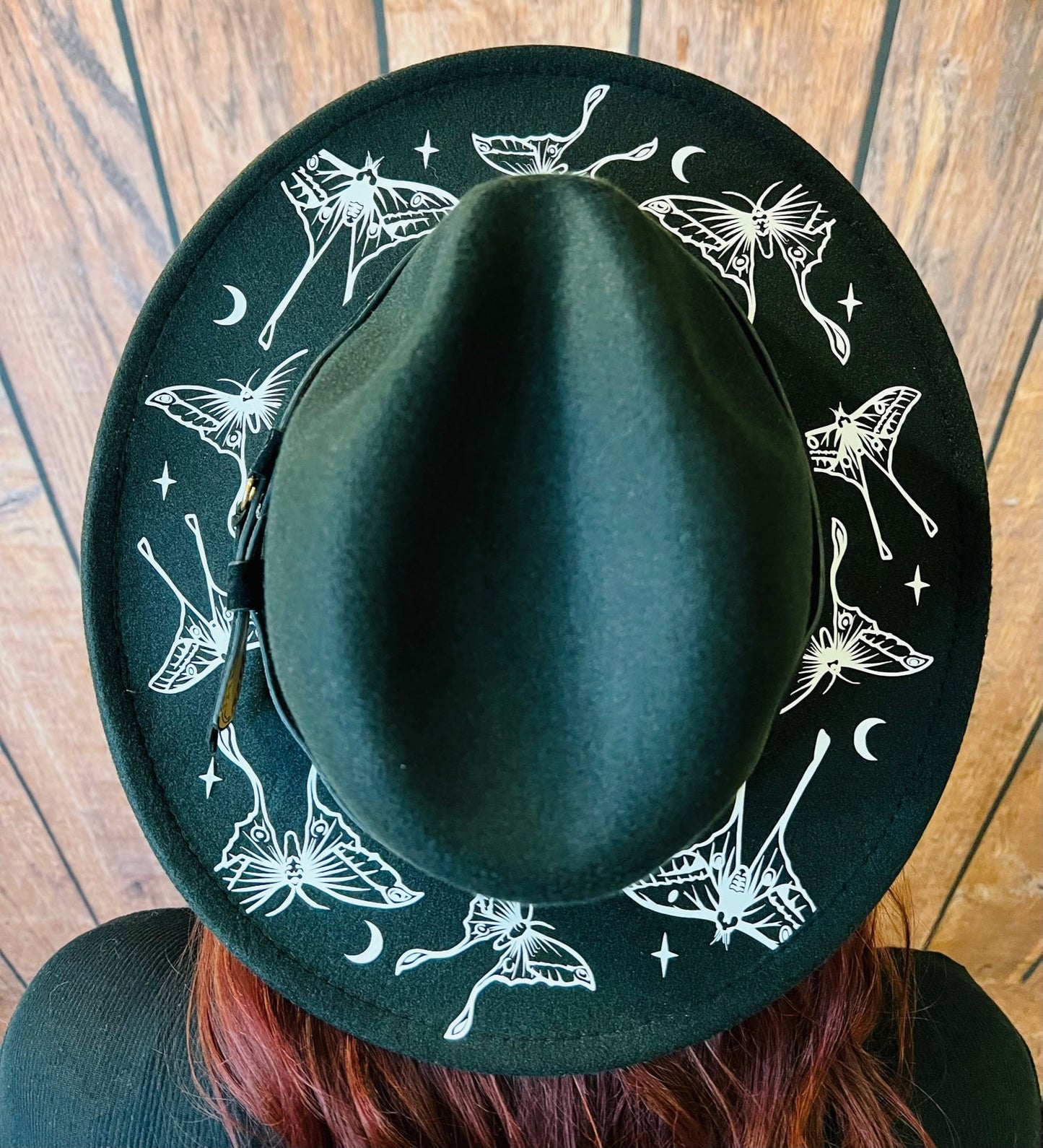 Vegan Felt Wide Brim Hat - Lunar Moths - -