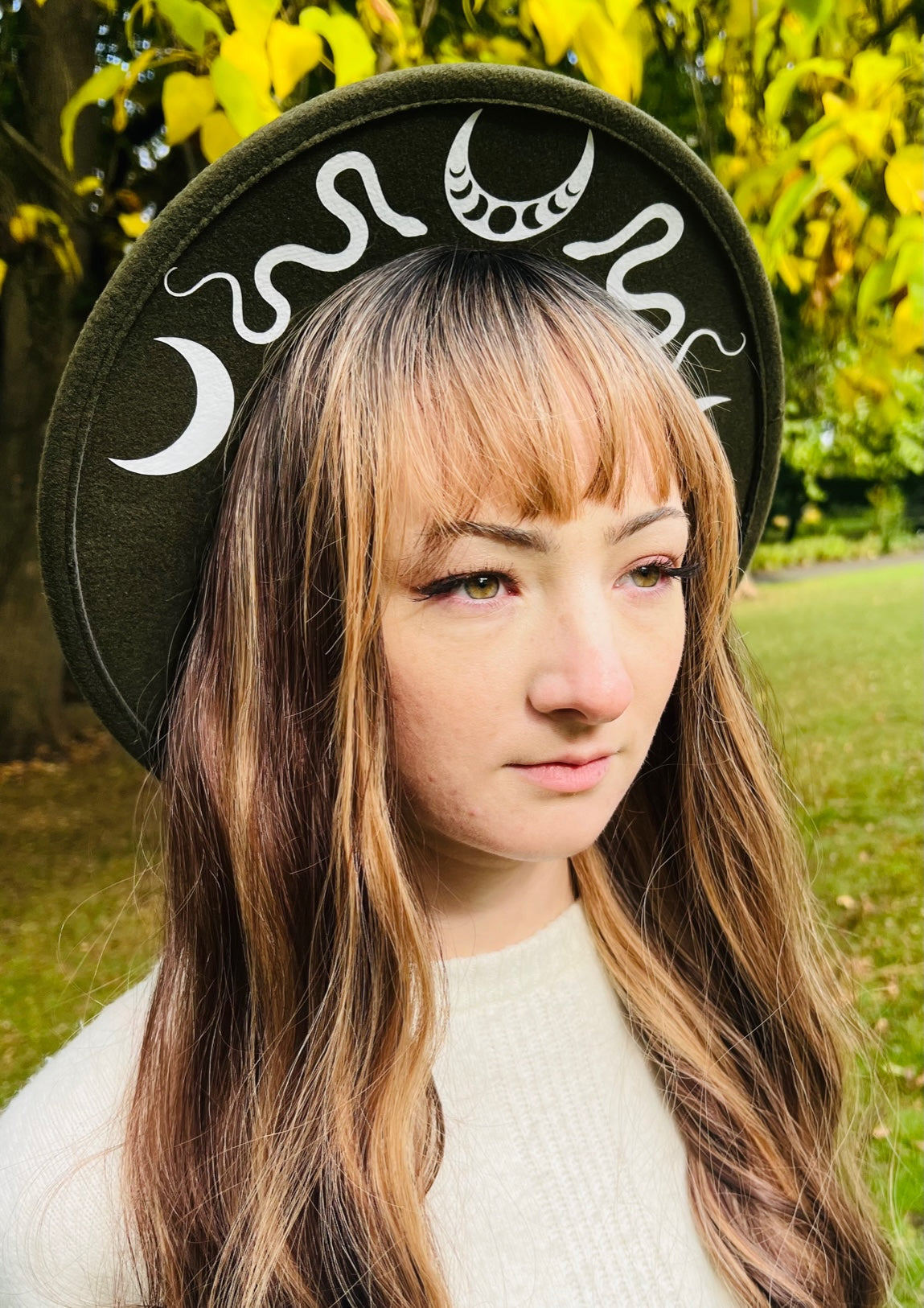 Fox & Fable - Vegan Felt Wide Brim Hat - Olive - Snake Moon Crown - -