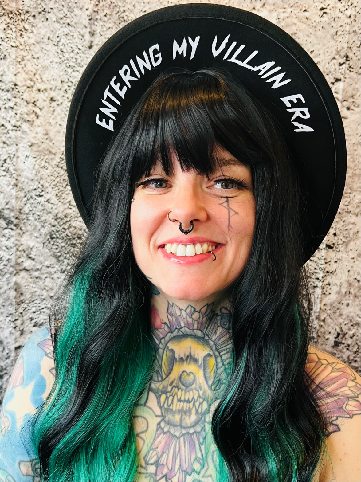 Vegan Felt Wide Brim Hat - "Entering My villain era" - -