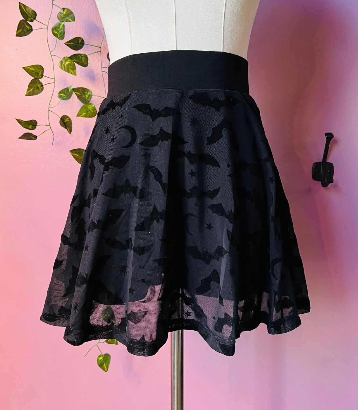 The Morbid Mini Skort - BATS - Flocked Bat Skirt with Built In Shorts -  - Skirts