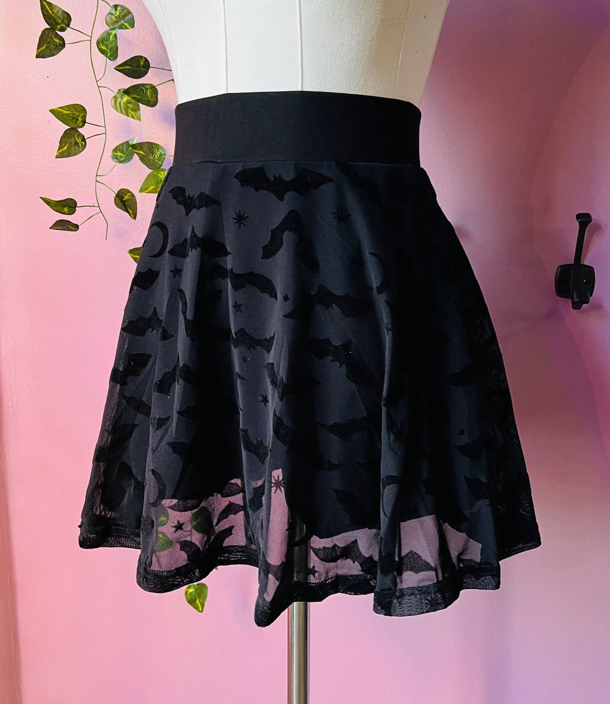 The Morbid Mini Skort - BATS - Flocked Bat Skirt with Built In Shorts -  - Skirts