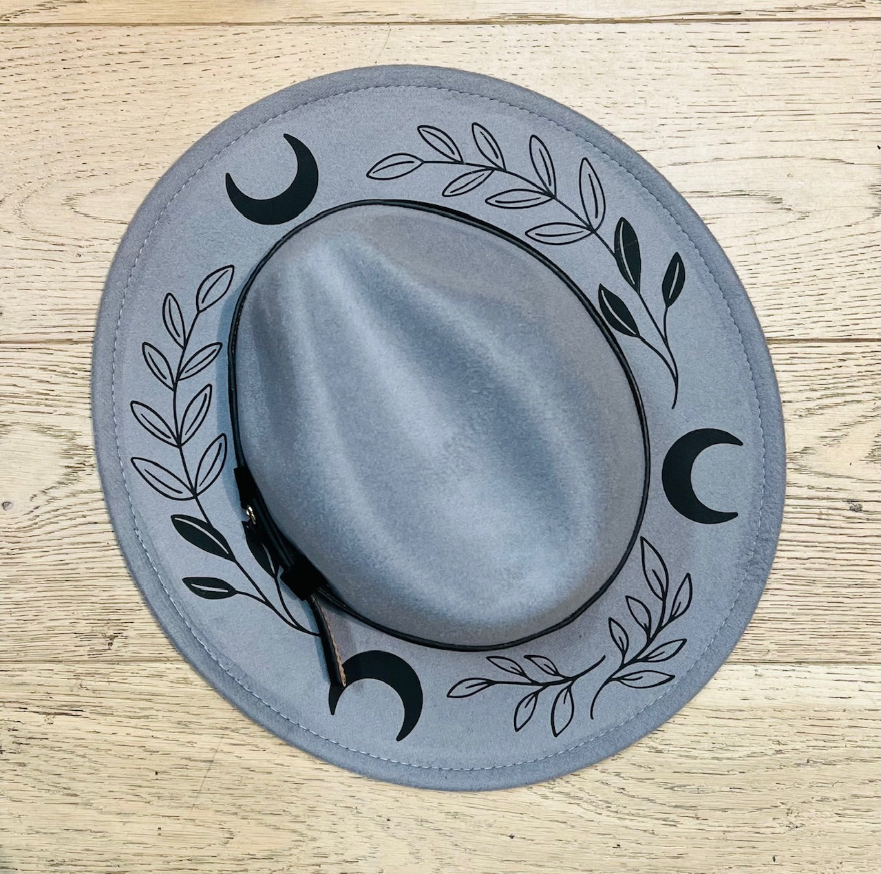 Vegan Felt Wide Brim Hat - Grey - Black Fern Moon - -