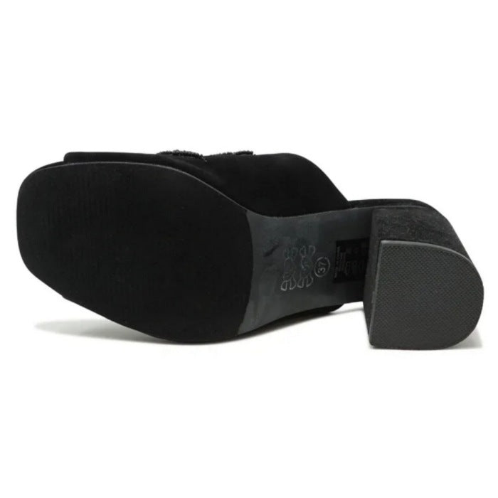 Women's Open Toe Black Velvet Mary Jane Block Heel Mules - Iron Fist - Heels