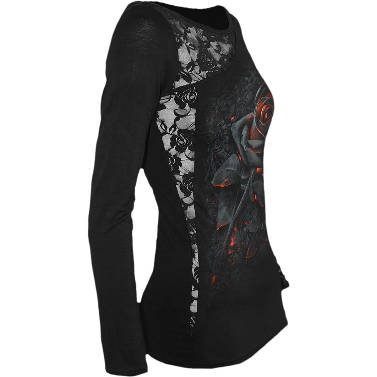 BURNT ROSE - Lace One Shoulder Top Black - - Tops - Long Sleeve