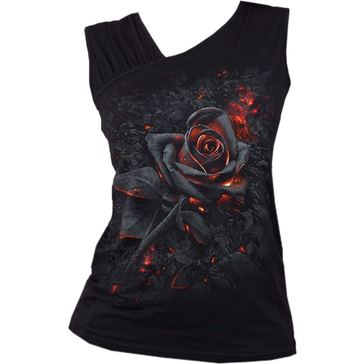 BURNT ROSE - Gathered Shoulder Slant Vest Black -  - Tops - Sleeveless