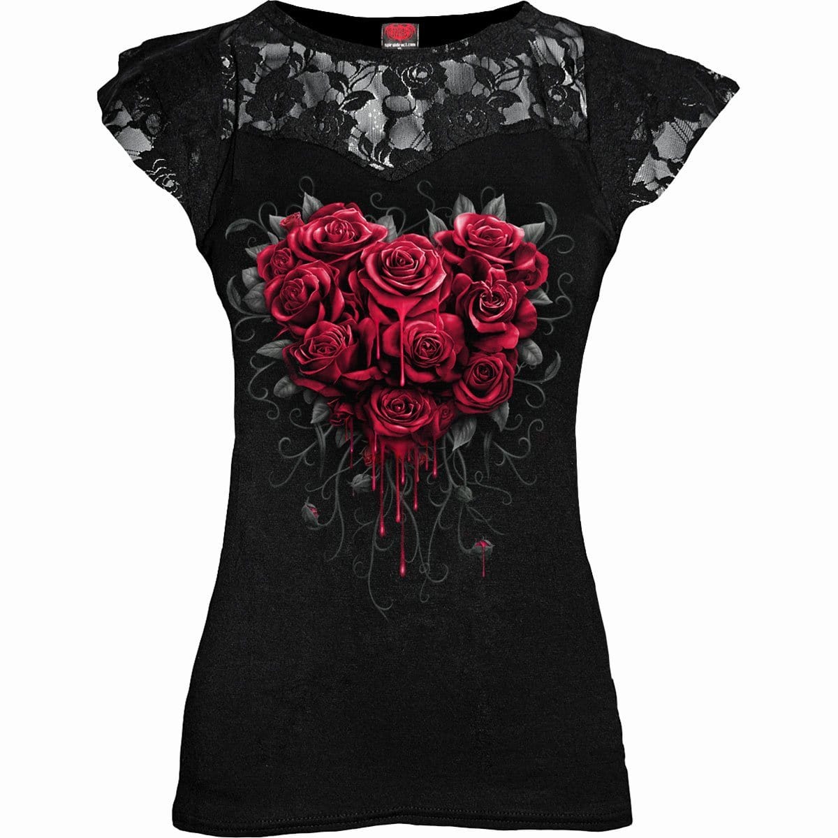 BLEEDING HEART - Lace Layered Cap Sleeve Top Black -  - Tops - Short Sleeve