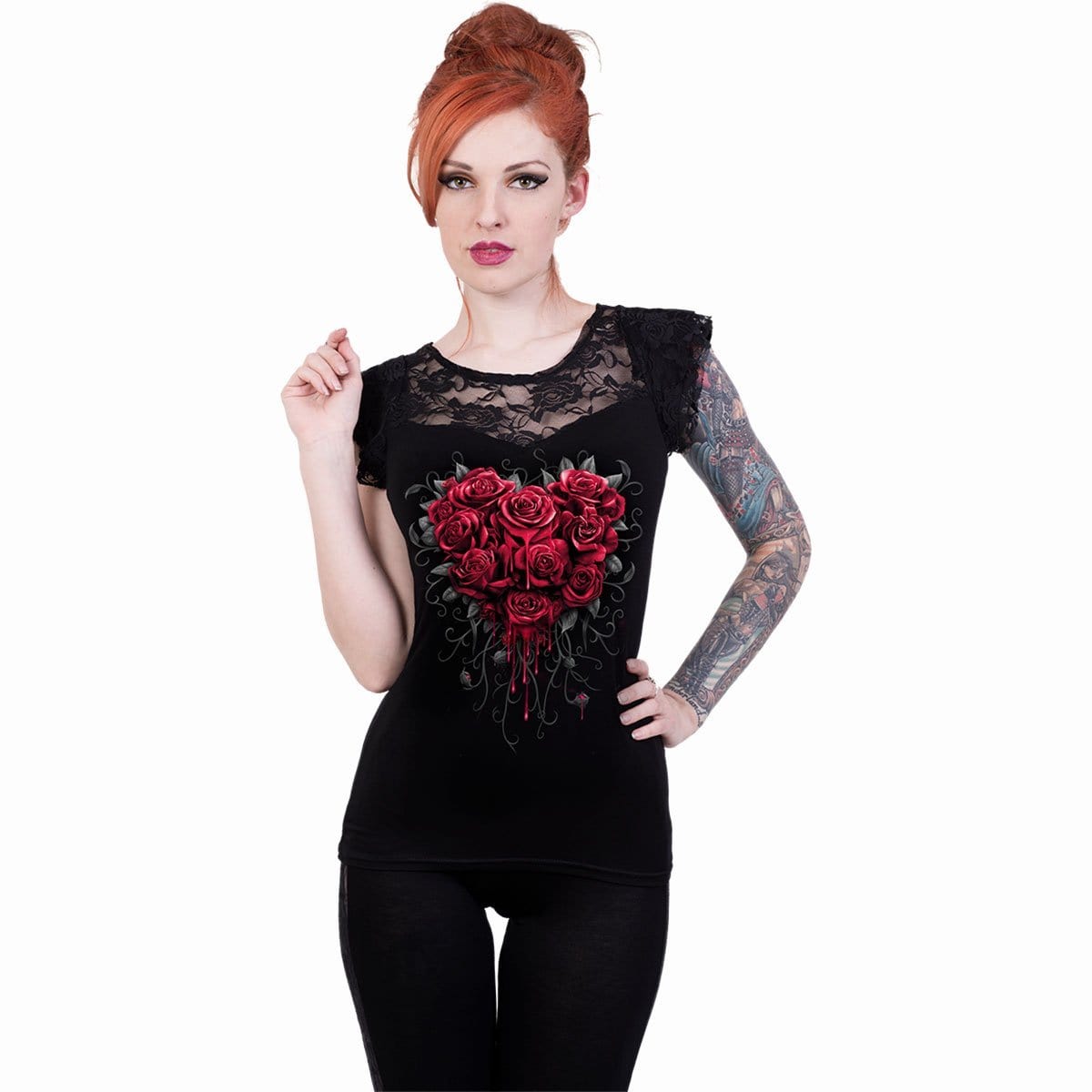 BLEEDING HEART - Lace Layered Cap Sleeve Top Black -  - Tops - Short Sleeve