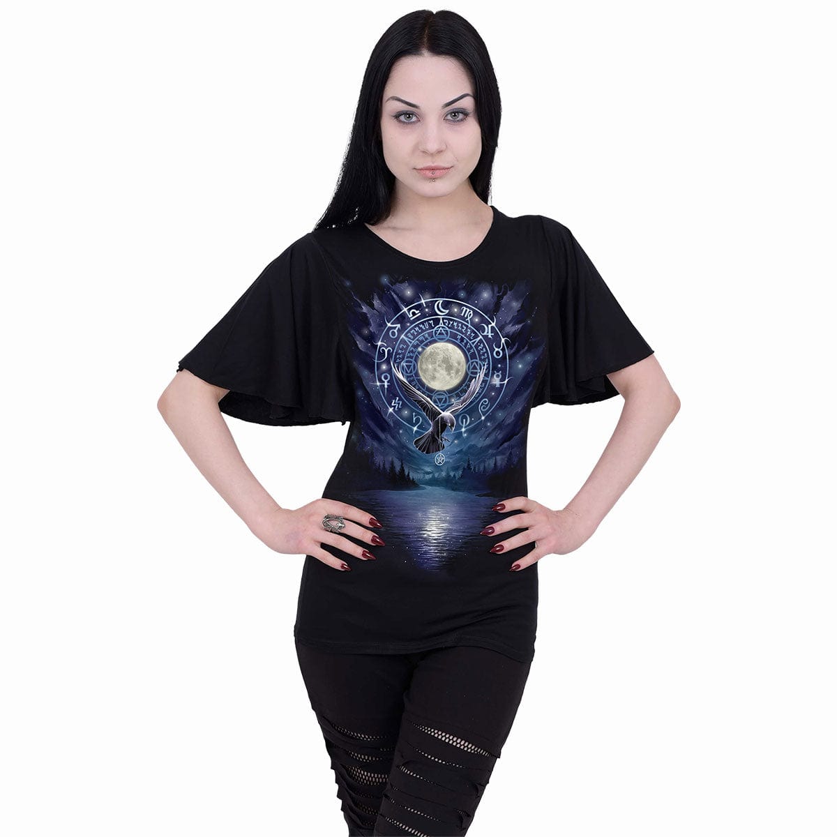 WITCHCRAFT - Boat Neck Bat Sleeve Top Black -  - Tops - Short Sleeve