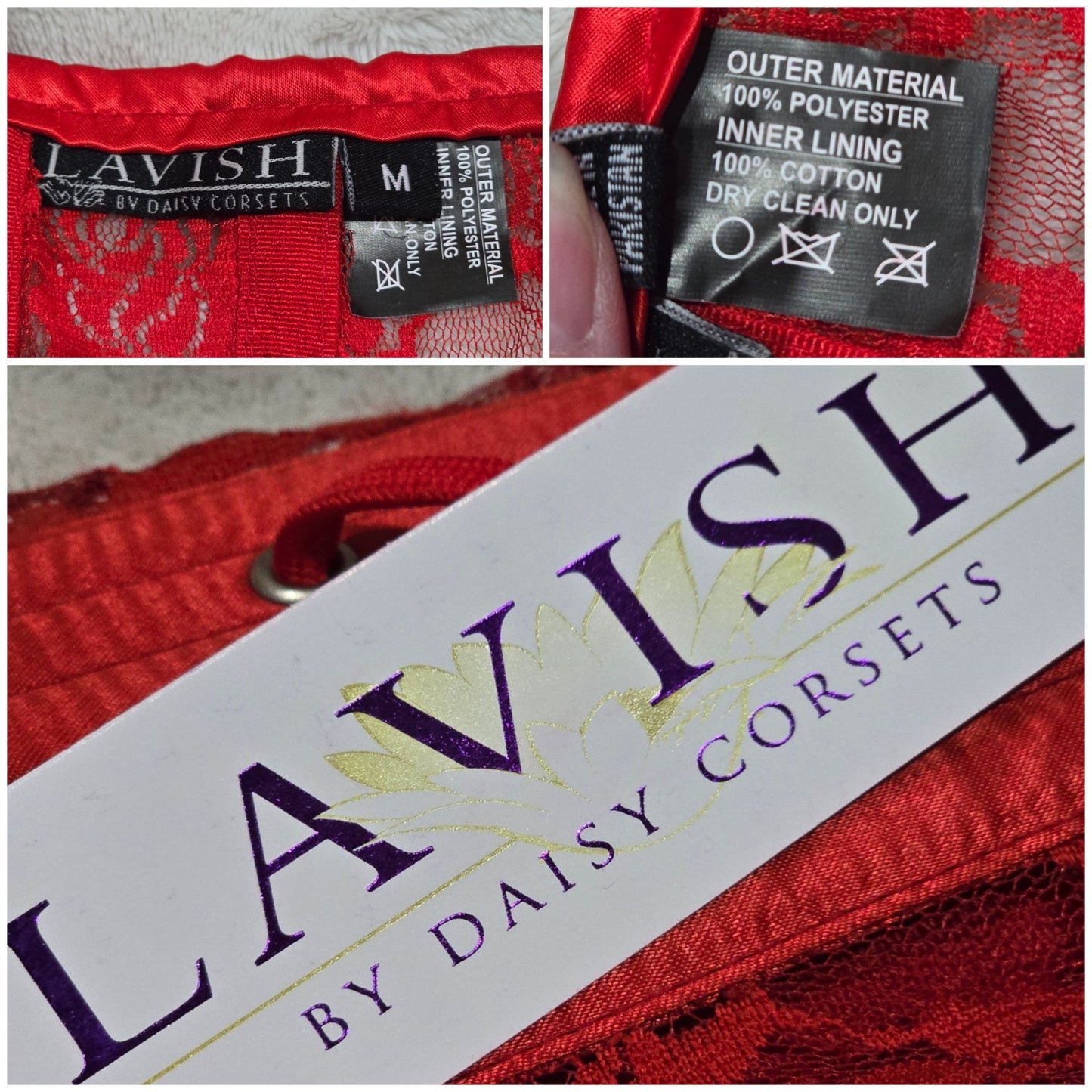 Red Lace Boning Corset Lace-up Top Sheer -  - Corset