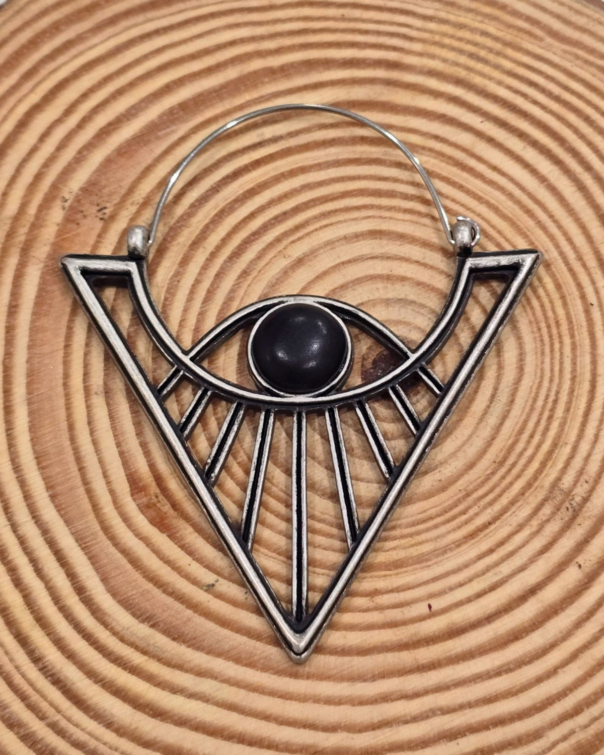 Killstar Eye See Silver Geometric Gothic Sunburst Third Eye Hoop Earrings