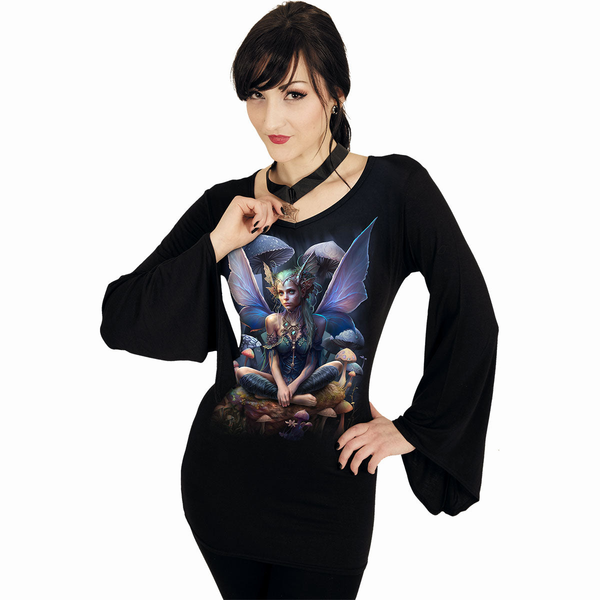 MAGICAL - V Neck Goth Sleeve Top Black - - Tops - Long Sleeve