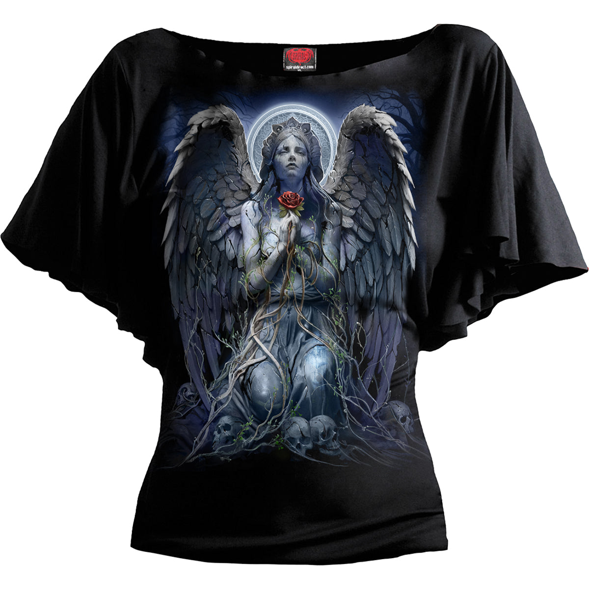 GRIEVING ANGEL - Boat Neck Bat Sleeve Top Black -  - Tops - Short Sleeve
