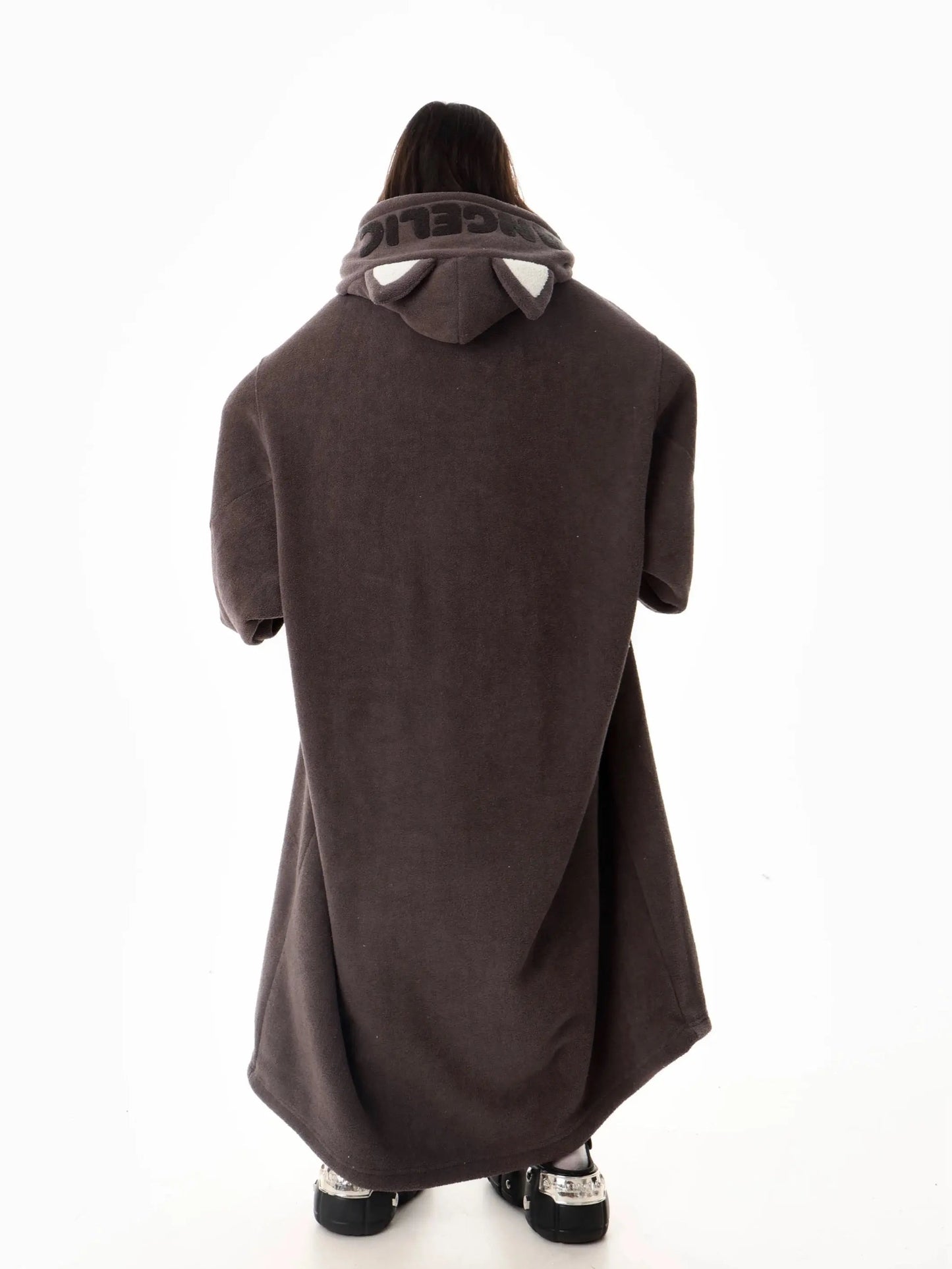 ‘Baby Bear’ Kawaii Fleece Pajama Gown – Cozy Ghost Kitty Loungewear with Bear Paw Print & Pockets -  - Robes