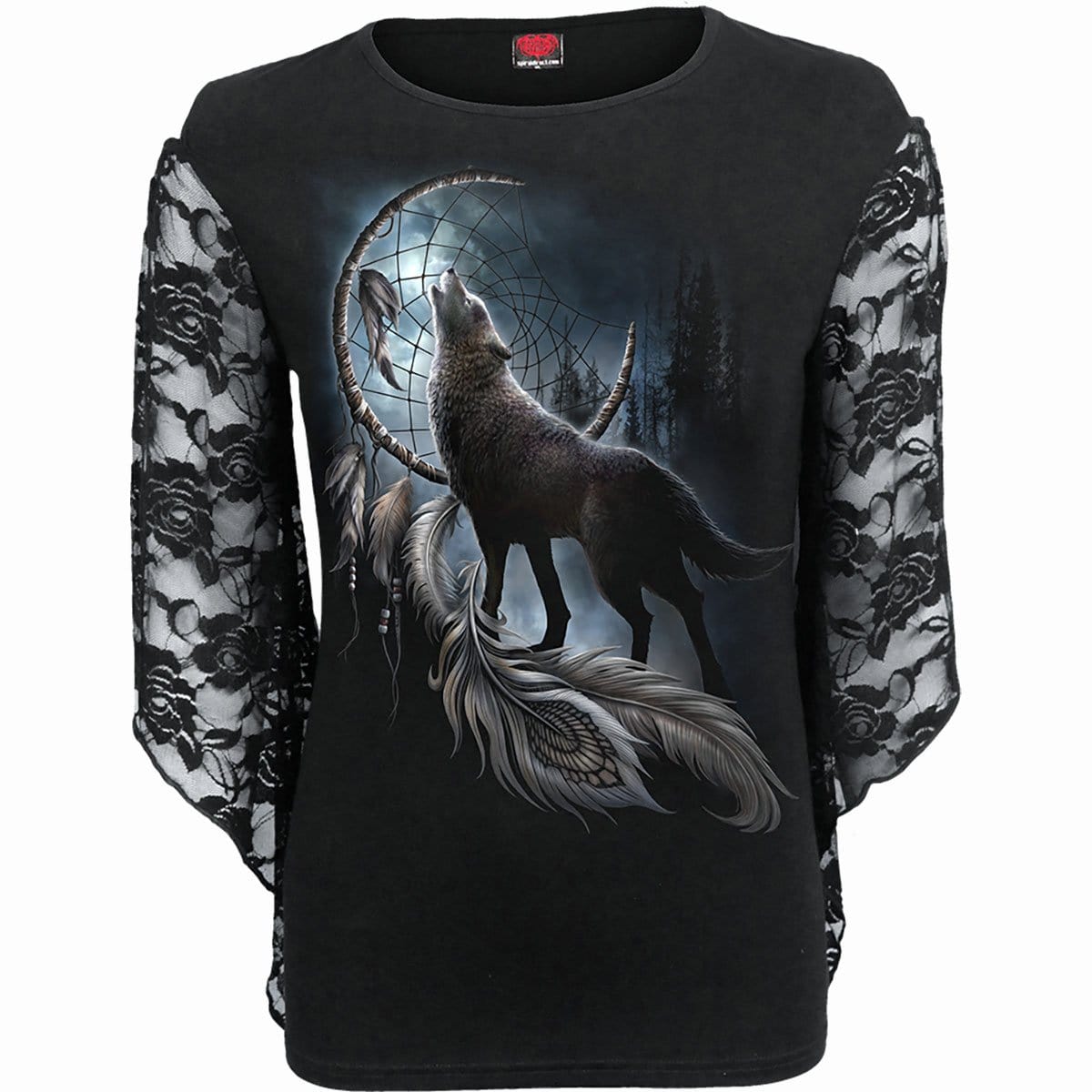 FROM DARKNESS - Rose Lace Sleeve Top -  - Tops - Long Sleeve