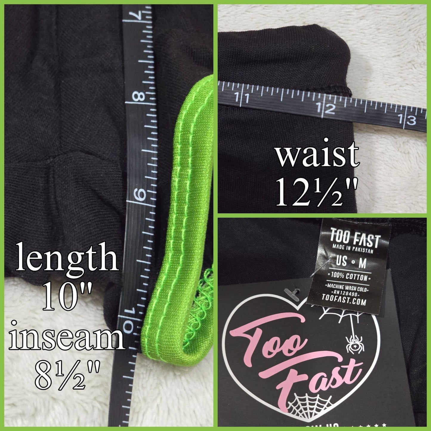 Booty Shorts Hemp Whore Graphic Black & Green Stretchy - - Shorts