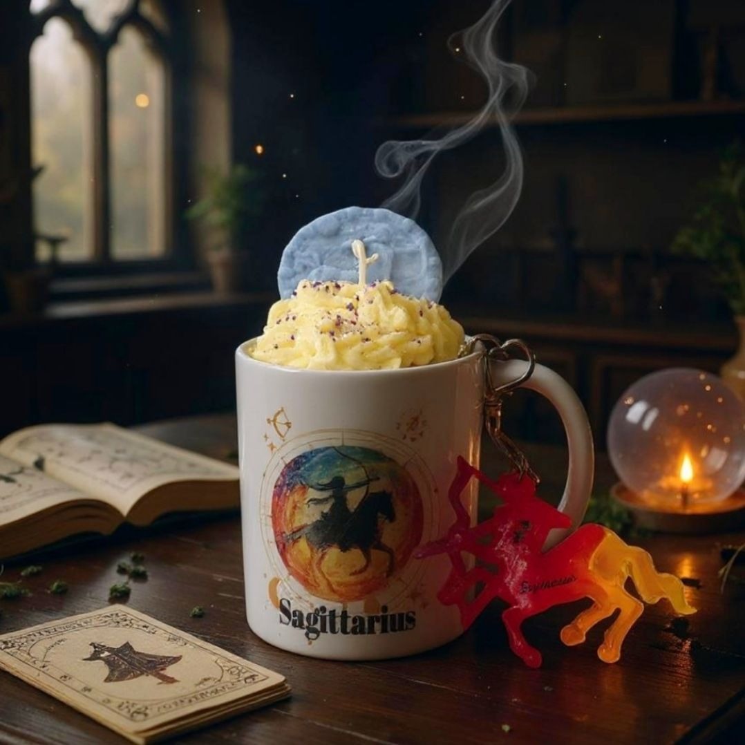 Sagittarius Zodiac Candle Gift Set – 11oz Layered Mug Candle + Resin Keychain