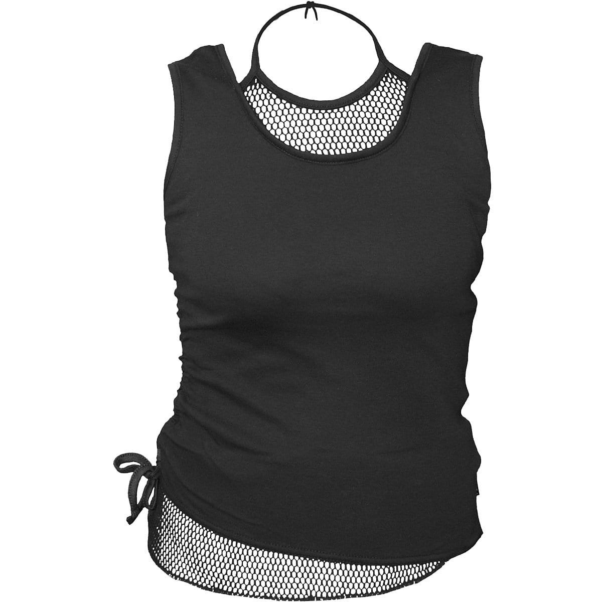 GOTHIC ROCK - 2in1 Neck Tie Mesh Top Black -  - Tops - Sleeveless