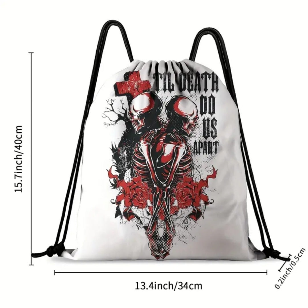 Draw String Backpack | High Quality Black | Gothic Love Theme Graphic - A Gothic Universe - Backpacks