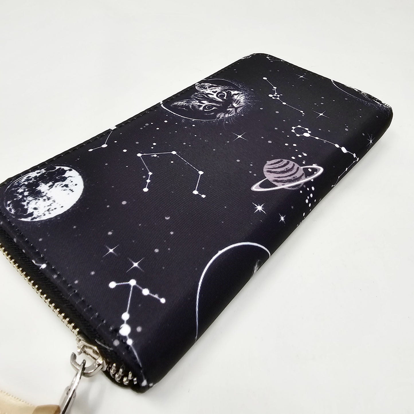 Celestial Print Wallet | Black White Zodiac Signs Zip Closure Charm - Lost Queen - Wallets