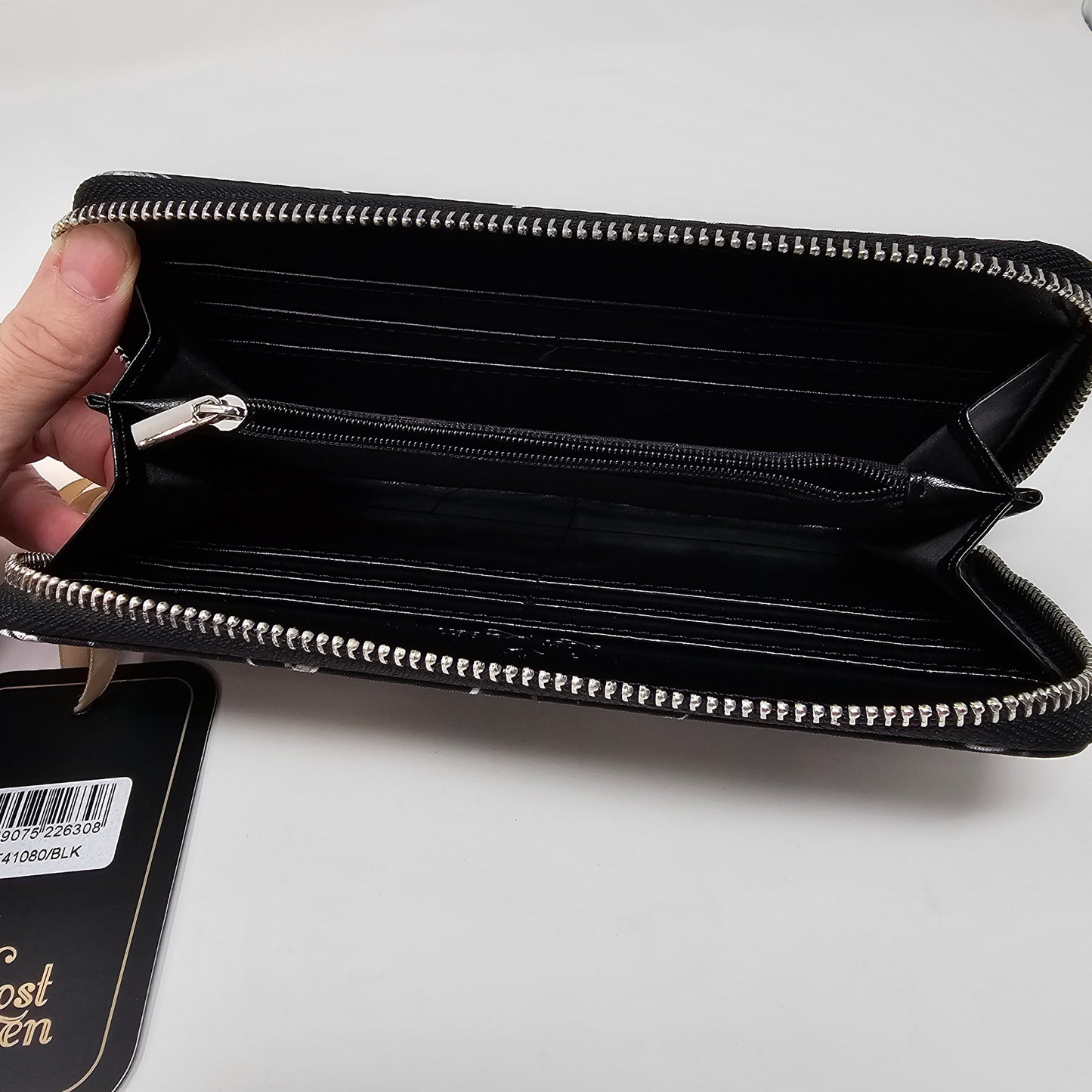 Celestial Print Wallet | Black White Zodiac Signs Zip Closure Charm - Lost Queen - Wallets