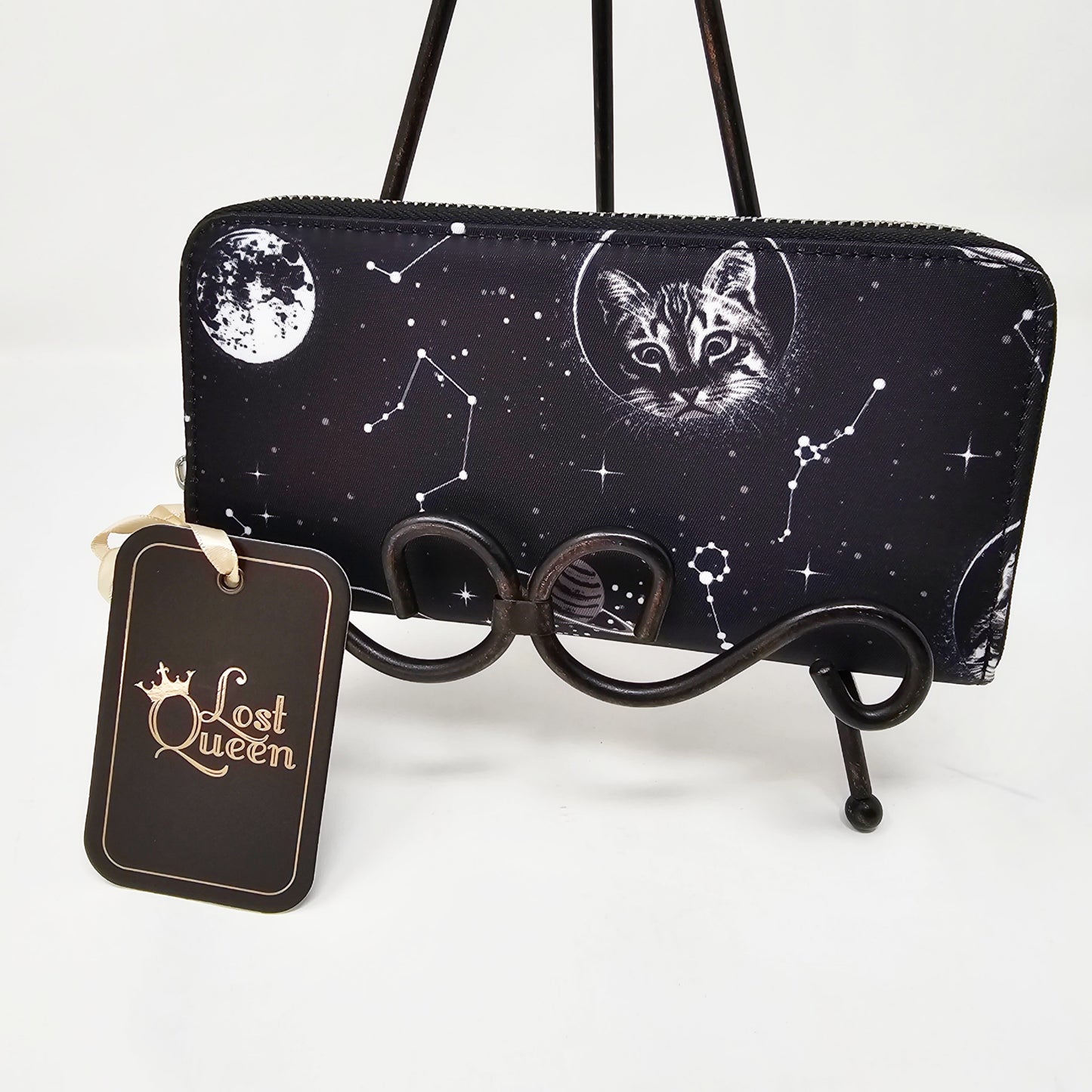 Celestial Print Wallet | Black White Zodiac Signs Zip Closure Charm - Lost Queen - Wallets